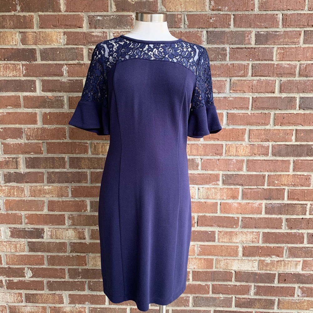 Draper James Solid Navy Flutter Short Sleeve Dress